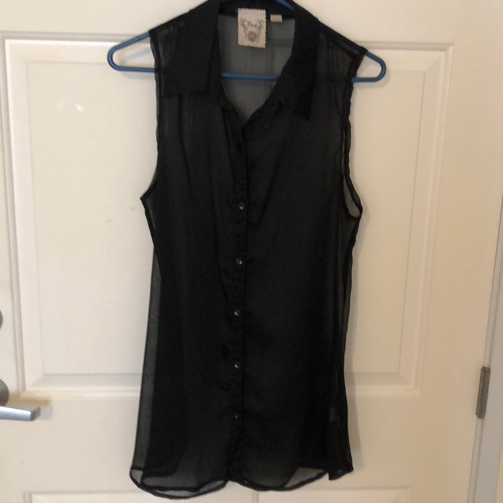 Sheer button up sleeveless shirt